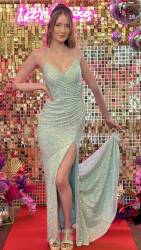 Micha Pale Blue Sequin Strappy Dress SALE